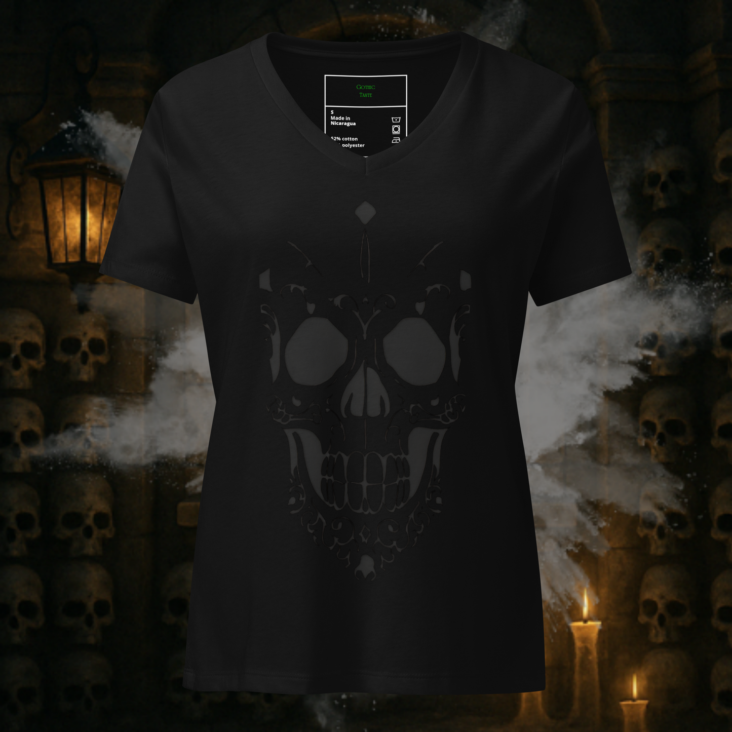 Blackout Skull Women’s V- Neck Tee